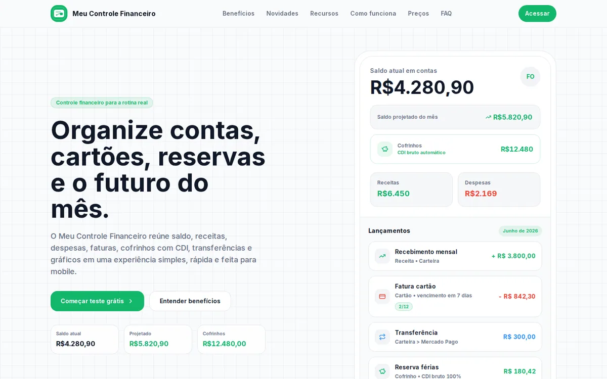 Preview do site Meu Controle Financeiro