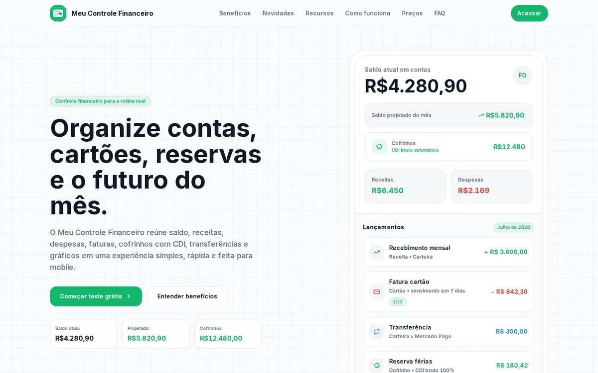 Preview do projeto Meu Controle Financeiro